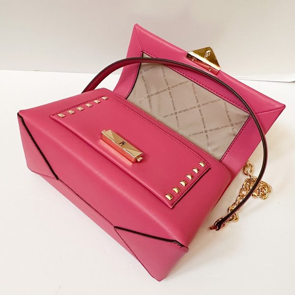 Michael Kors CECE Medium Flap Shoulder Crossbody Leather Bag French Pink - Picture 7 of 13